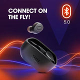 JBL Wave100 with 20 Hours Playback, Dual Sound Modes, Dual Connect and VA Support Bluetooth Headset  Blue, True Wireless Black