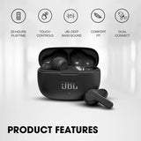 JBL Wave 200 TWS, Bluetooth Truly Wireless in Ear Earbuds with Mic Deep Bass Sound, up to 20Hrs Playtime, use Single Earbud or Both, 5.0, Type C & Voice Assistant Support for Mobile Phones Black