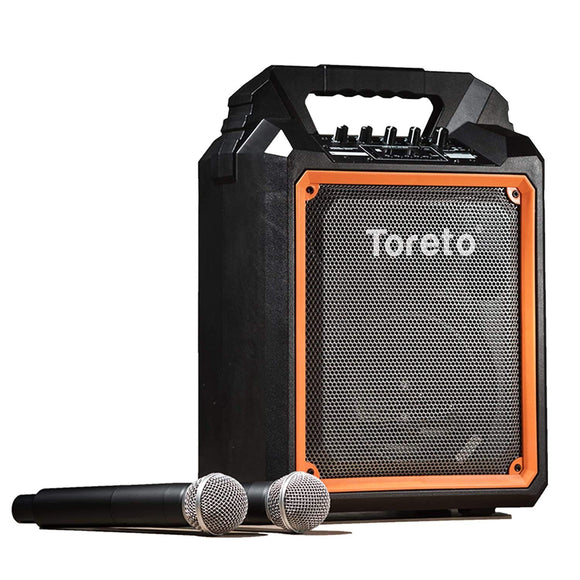 Toreto Rock  TOR-332  100 Party Speaker Portable Bluetooth Wireless Speaker with Heavy Bass 100W Powerful Stereo Sound Upto 3-5 Hrs Playtime USB TWS AUX FM Radio,2 Wireless Karaoke Mic, Remote Control