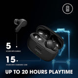 JBL Wave 200 TWS, Bluetooth Truly Wireless in Ear Earbuds with Mic Deep Bass Sound, up to 20Hrs Playtime, use Single Earbud or Both, 5.0, Type C & Voice Assistant Support for Mobile Phones Black