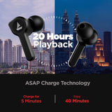 boAt Airdopes 408 TWS Ear-Buds with true voice assistant Up to 20H Total Playback, IPX4 Water Resistance Active Black