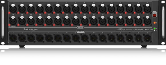 Behringer S32 I/O Box with 32 Remote-Controllable MIDAS Preamps, 16 Outputs and AES50 Networking featuring KLARK TEKNIK SuperMAC Technology