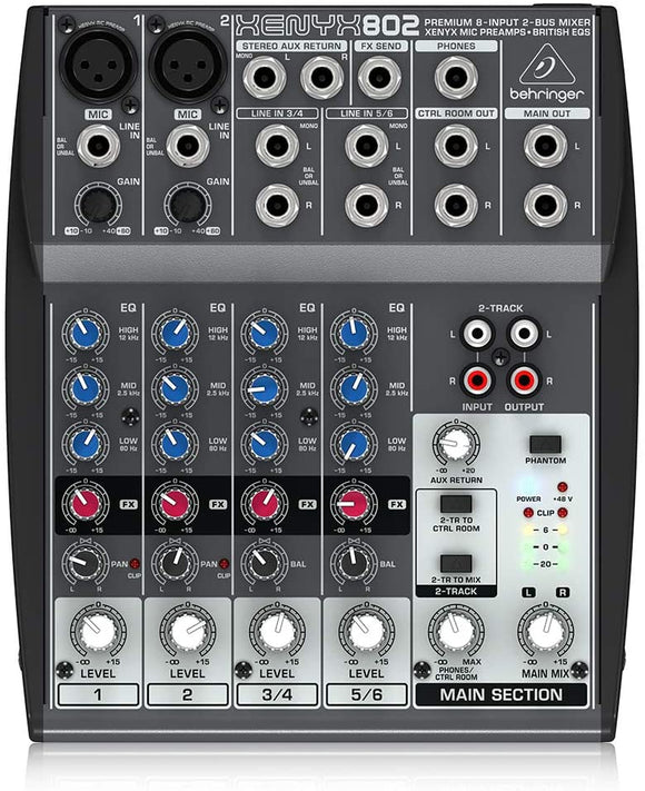 Behringer Xenyx 802 Premium 8-Input 2-Bus Mixer with Xenyx Mic Preamps and British EQs,