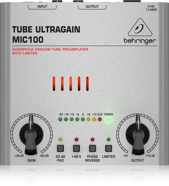 Behringer TUBE ULTRAGAIN MIC100 Audiophile Vacuum Tube Preamplifier with Limiter