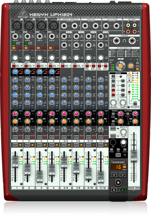 Behringer XENYX UFX1204 Premium 12-Input 4-Bus Mixer with 16x4 USB/FireWire Interface, 16-Track USB Recorder, XENYX Mic Preamps & Compressors, British EQs and Multi-FX Processor