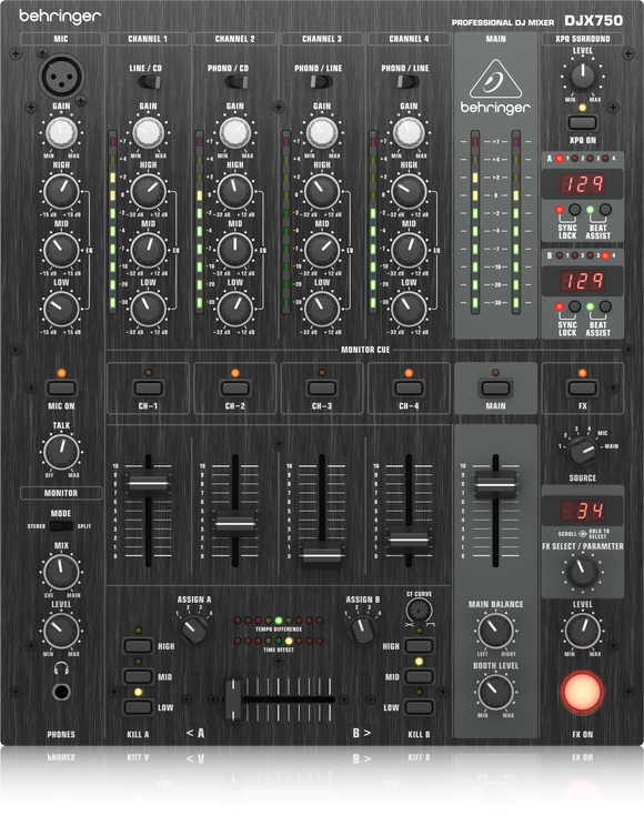 Behringer PRO MIXER DJX750 Professional 5-Channel DJ Mixer with Advanced Digital Effects and BPM Counter