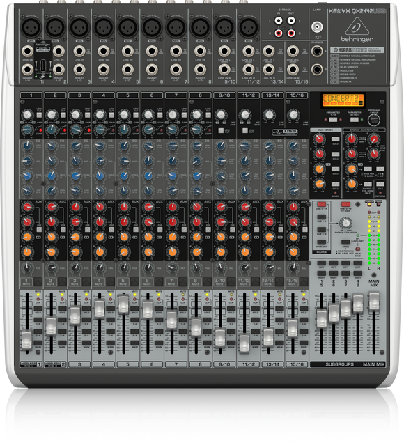 Behringer XENYX QX2442USB Premium 24-Input 4/2-Bus Mixer with XENYX Mic Preamps & Compressors, KLARK TEKNIK Multi-FX Processor, Wireless Option and USB/Audio Interface