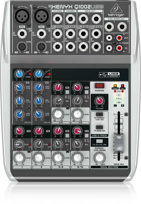 Behringer XENYX Q1002USB Premium 10-Input 2-Bus Mixer with XENYX Mic Preamps & Compressors, British EQs and USB/Audio Interface