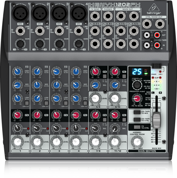 Behringer XENYX 1202FX Premium 12-Input 2-Bus Mixer with XENYX Mic Preamps, British EQs and Multi-FX Processor