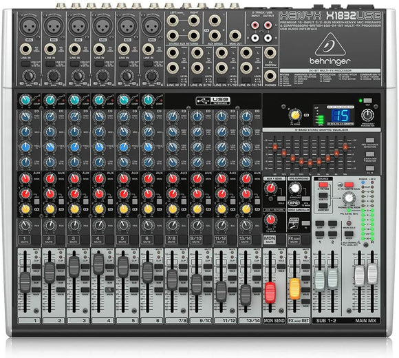 Behringer XENYX X1832USB Premium 18-Input 3/2-Bus Mixer with XENYX Mic Preamps & Compressors, British EQs, 24-Bit Multi-FX Processor and USB/Audio Interface