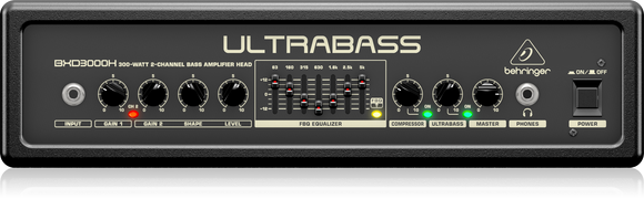 Behringer ULTRABASS BXD3000H Ultra-Lightweight 300-Watt 2-Channel Bass Amplifier Head with FBQ Spectrum Analyzer, Ultrabass Processor and Compressor