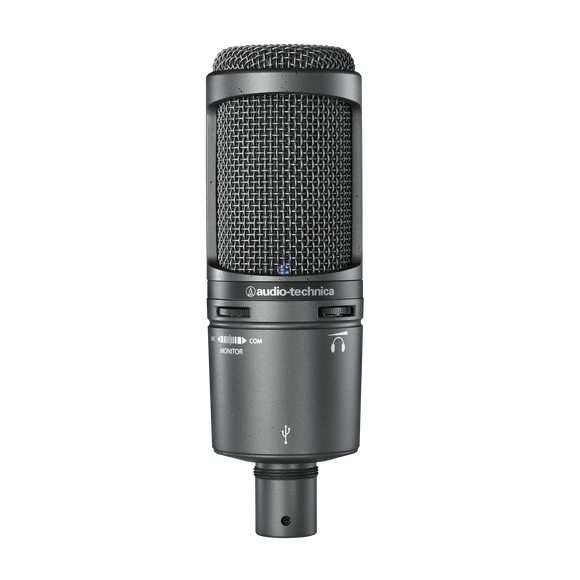 Audio Technica Side-address cardioid condenser microphone with USB digital output, HP output, monitor and gain control. Windows & Mac compatible.   AT2020 USB+