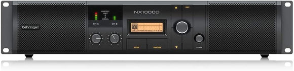 Behringer NX1000D  Ultra-Lightweight 1000-Watt Class-D Power Amplifier with DSP Control and SmartSense Loudspeaker Impedance Compensation with power output 2 x 500 Watts into 2 Ohms; 2 x 300 Watts into 4 Ohms; 1000 Watts into 4 Ohms