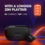 JBL Wave100 with 20 Hours Playback, Dual Sound Modes, Dual Connect and VA Support Bluetooth Headset  Blue, True Wireless Black