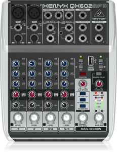 Behringer XENYX QX602MP3 Premium 6-Input 2-Bus Mixer with XENYX Mic Preamps, British EQs, MP3 Player and Multi-FX