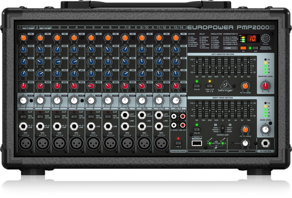 Behringer EUROPOWER PMP2000D 2000-Watt 14-Channel Powered Mixer with KLARK TEKNIK Multi-FX Processor and Wireless Option